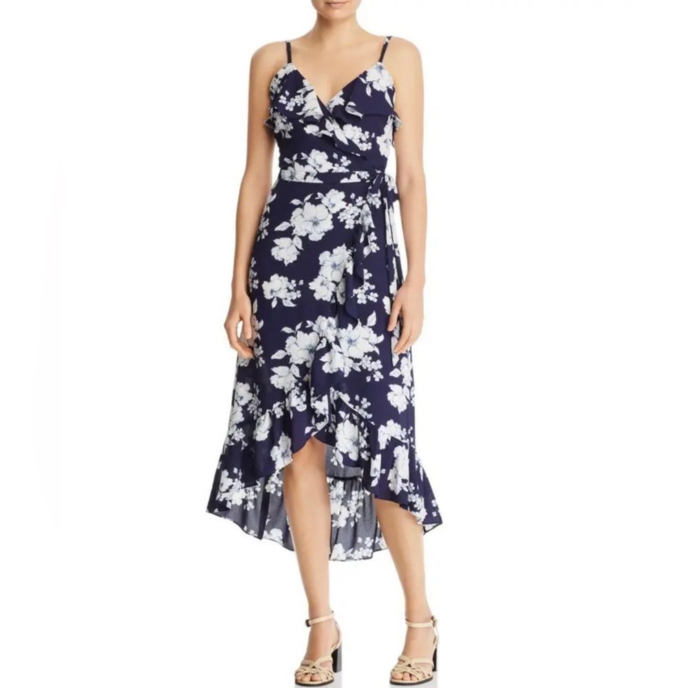 Aqua Wrap Floral Dress Medium